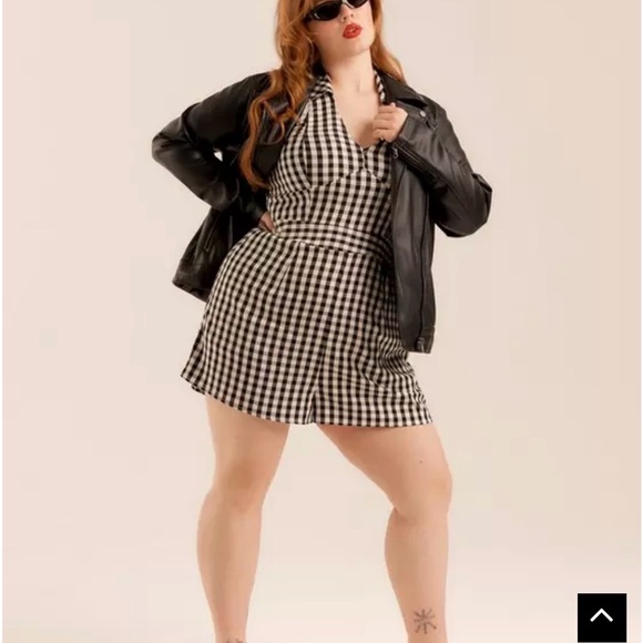 Torrid Size 20 Retro Chic Black and White Gingham Halter Romper - Picture 3 of 6